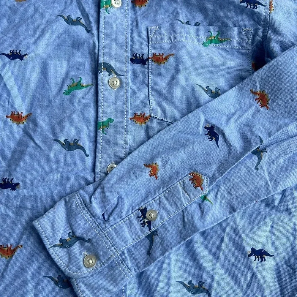 Carter’s Boys Blue Knit w Dinosaur‎ Print Long Sleeve Button Front Shirt Size 8